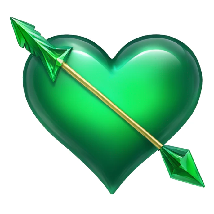 heart pierced emerald green with an arrow, glass effect sticker