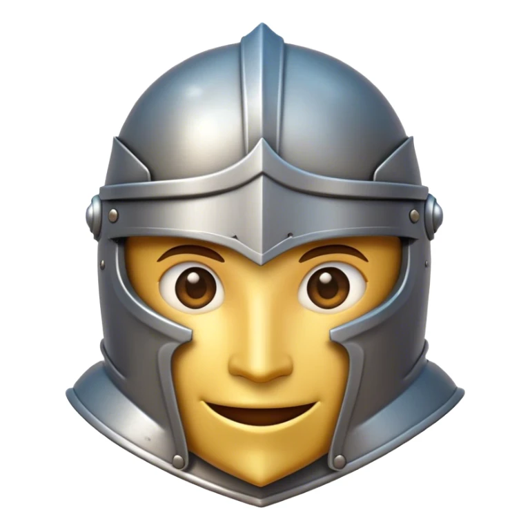 Clash of Clans aesthetic Playful Knight Portrait Emoji, Head tilted with a subtle, cheeky smile peeking from beneath an open helm, showcasing a compact, stylized armored build with bright, expressive eyes in natural skin tone, Simplified yet irresistibly charming features, highly detailed, glowing with a warm, inviting metallic glow, high shine, spirited and approachable, stylized with an air of whimsical chivalry, soft glowing outline, capturing the essence of a playful knight exuding friendly valor! sticker