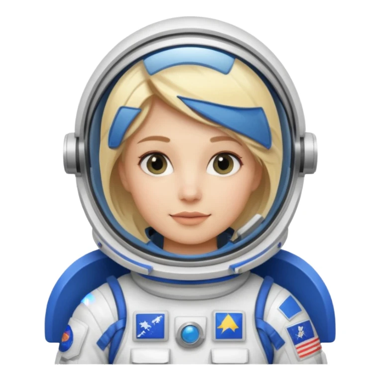 blonde female stronaut holding blue flag sticker