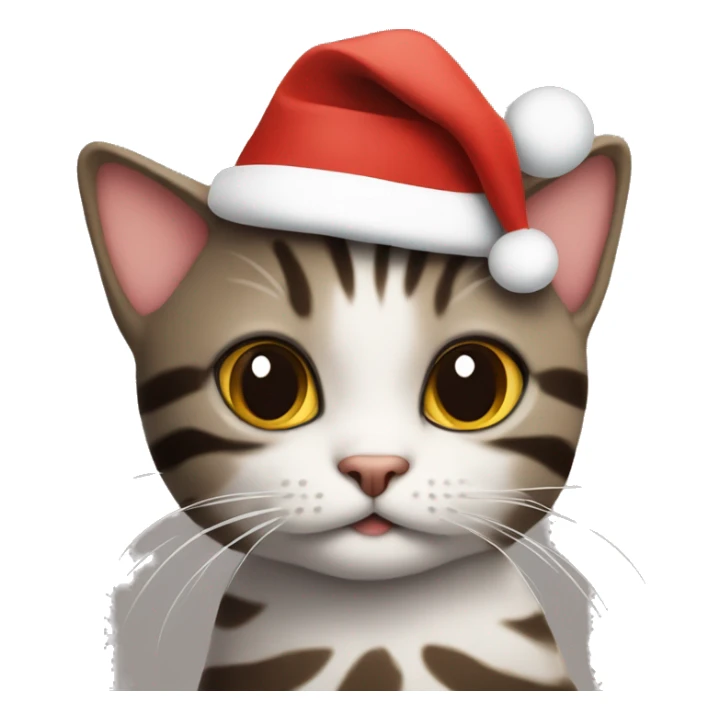 ￼ Cat with dark brown stripes with a Christmas hat on sticker