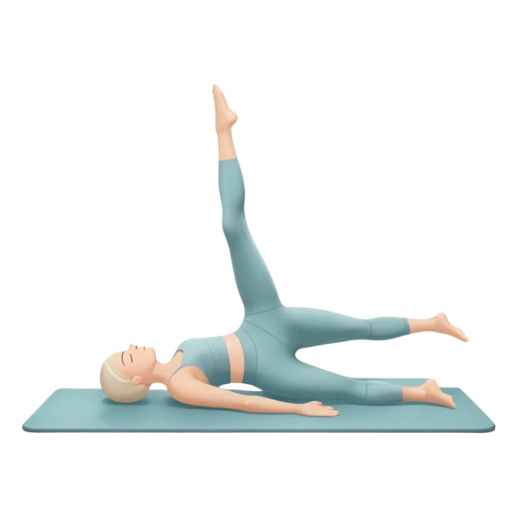 A person performing a Pilates exercise on a mat in a clean, modern studio. The focus is on core strength and flexibility, with a neutral, calming color palette. Simple equipment like a reformer machine and a soft, tranquil background enhance the feeling of controlled movement and focus. sticker