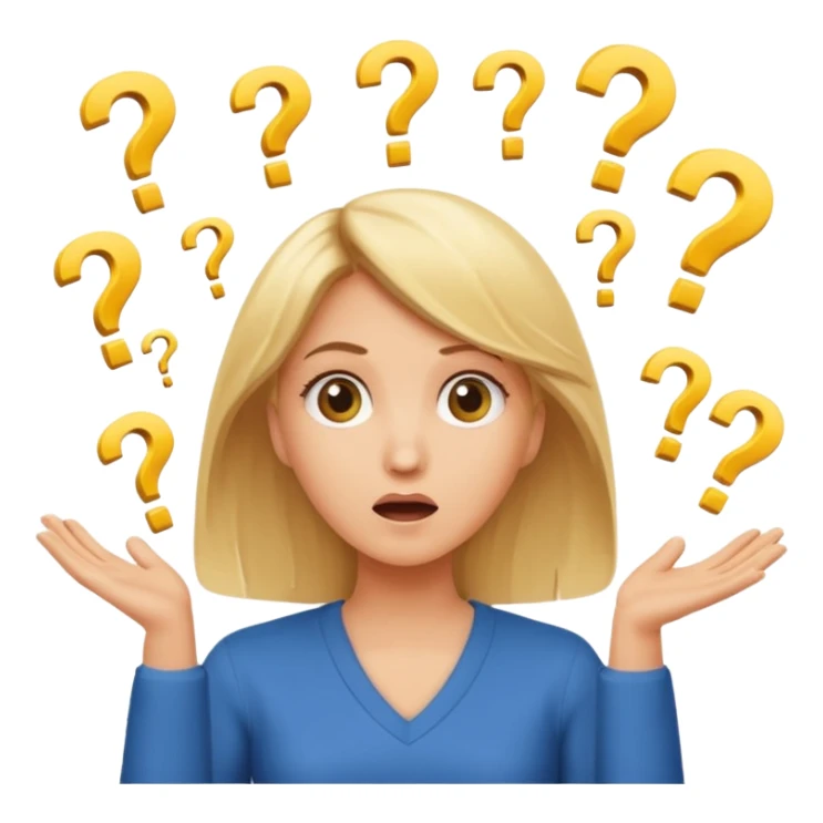 lady with medium lenth blonde hair throwing question marks in the as if confused sticker