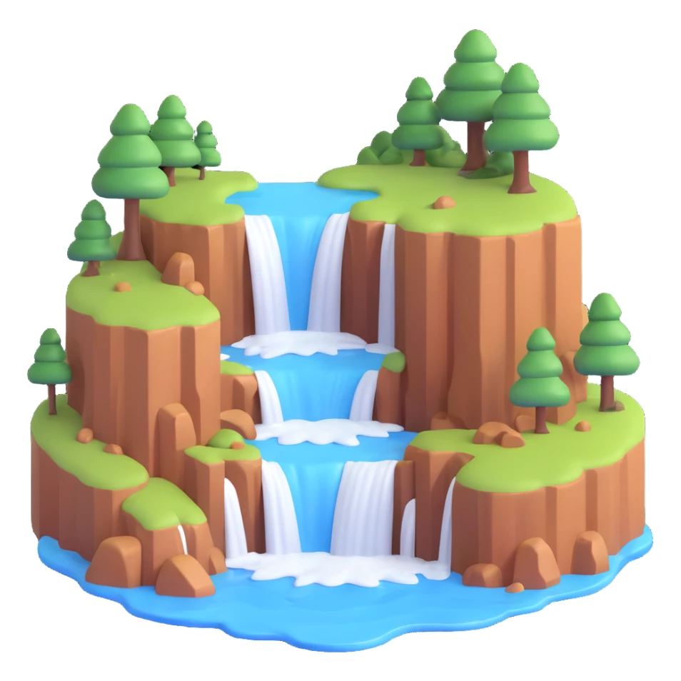 Make the waterfall more realistic but keep the overall look similar in microsoft 3d fluent emoji style. sticker