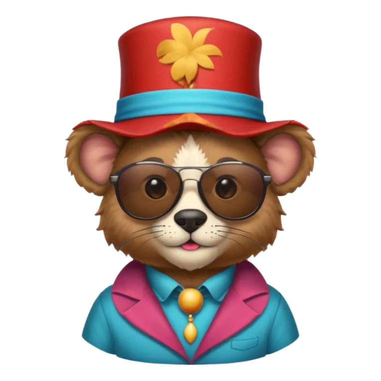 a sunglasses animal with circus hat and shirt sticker