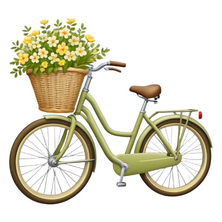 A pale olive bike with a basket and flowers in it sticker