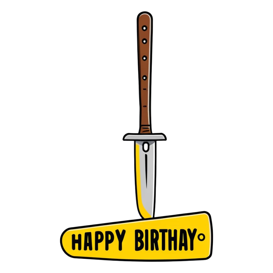 A gold machete with Happy Birthday 916 sticker
