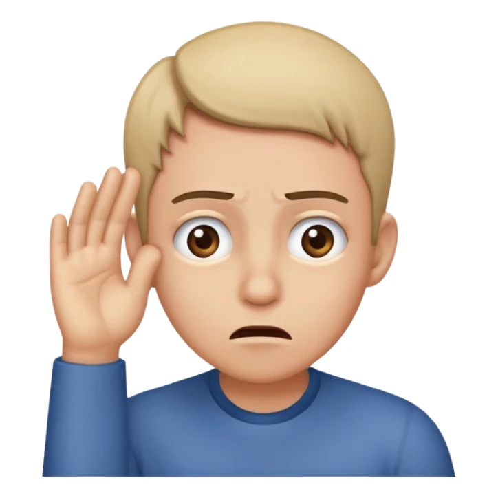 Person leaning forward with one hand behind their ear, eyebrows raised, confused face, as if saying "What? sticker