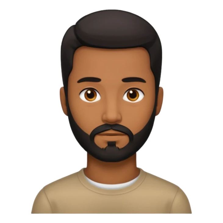 A man with black eyes. With a black beard and medium smooth hair. with the neck sticker