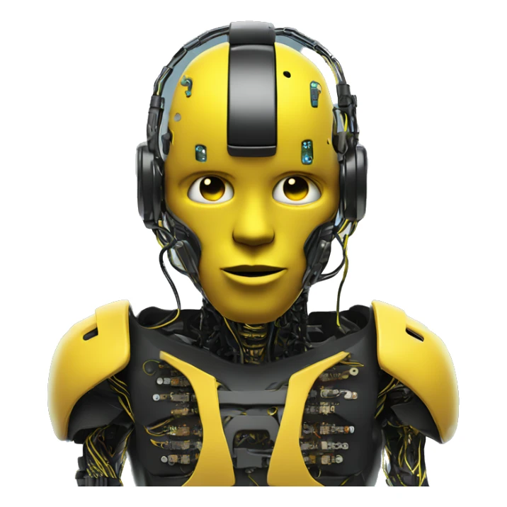 Black and yellow cyborg head with football helmet and circuits sticker