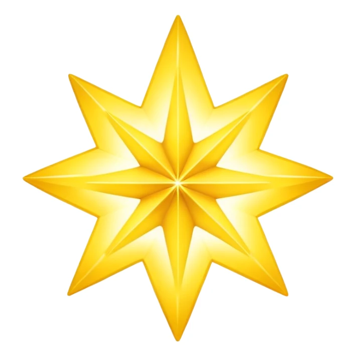 yellow volumetric 4-pointed star, four terminal star sticker
