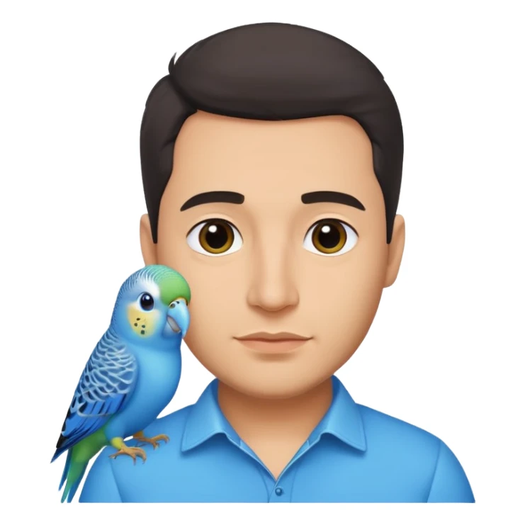 blue budgie parakeet with handsome Latino man sticker