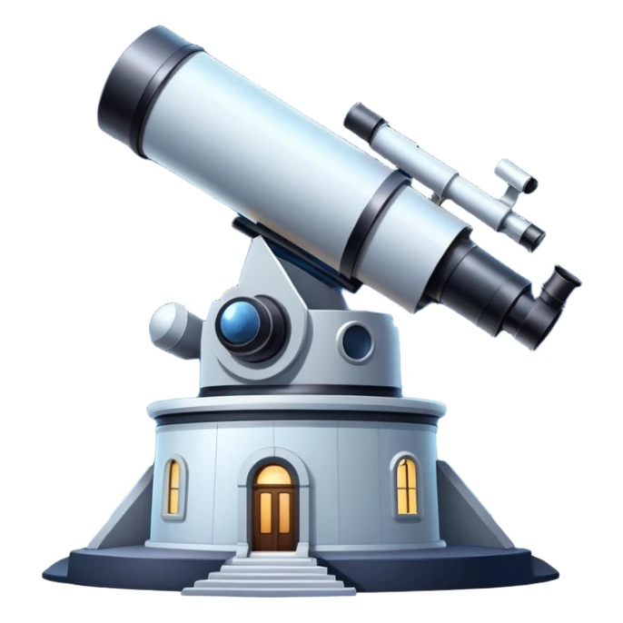 An icon featuring an observatory with a giant telescope, set against a starry sky. The design includes visible planets, distant stars, and galaxies, symbolizing the study of astronomy and celestial exploration. Transparent background highlights the wonder of the universe. sticker