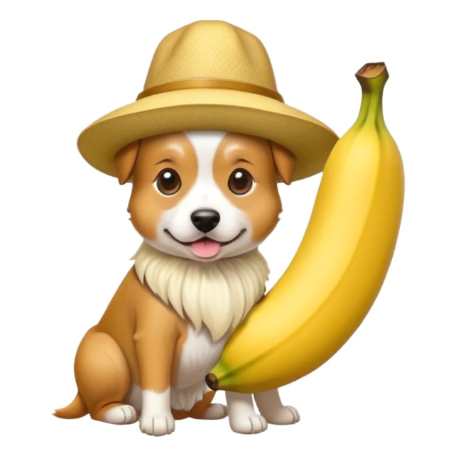 Dog wearing a hat shaped like a banana sticker