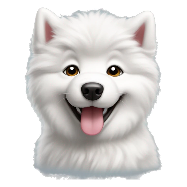 Samoyed puppy with tongue out facing you looking very happy sticker