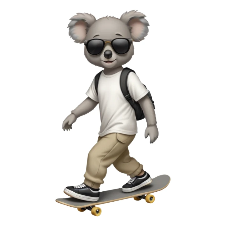 anthropomorphised koala in skater outfit with dark sunglasses walking upright, relaxed pose sticker