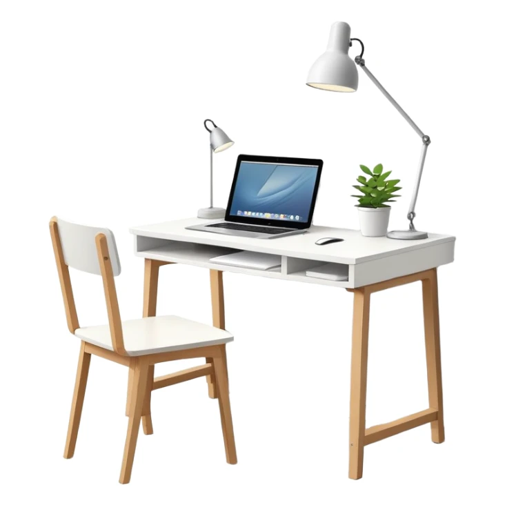White ikea writing desk with laptop  sticker