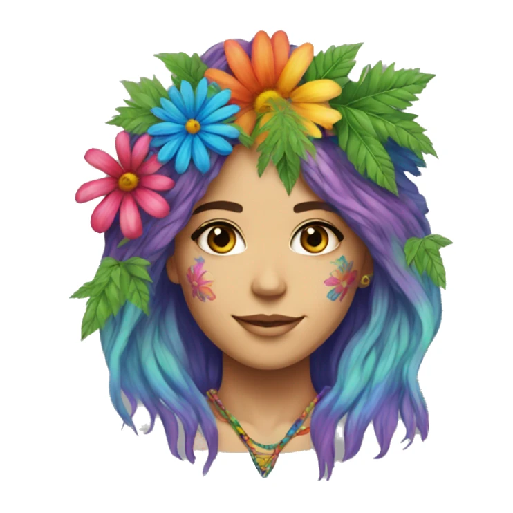 Tie dye hippie person flower crown tattoos hemp leaves sticker