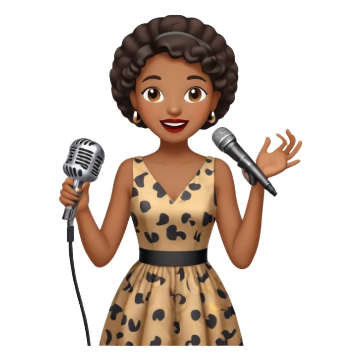 Black jazz singer girl, vintage dress, microphone, joyful expression sticker