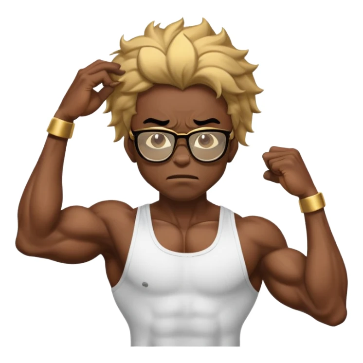 black skinny bodybuilder with gold glasses frustrated pulling hair sticker