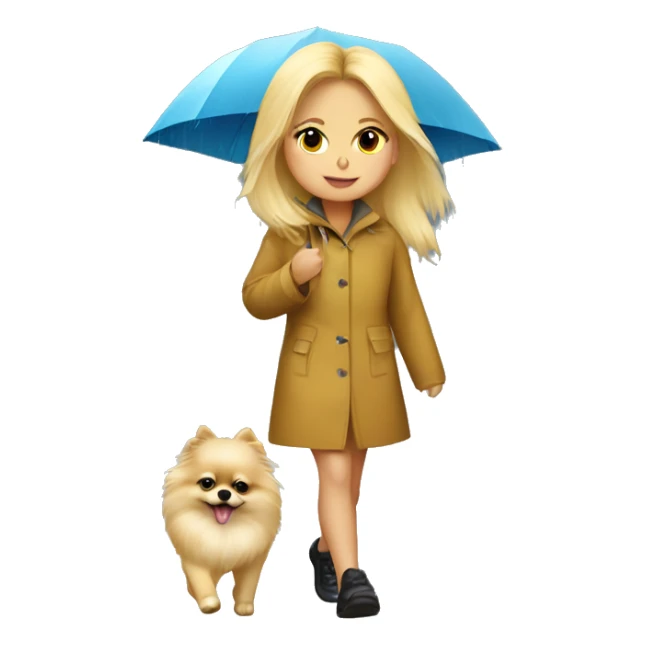 Blonde girl walking pomeranian under the rain sticker