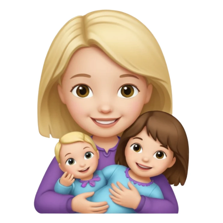 Toddler girl – holding a doll with a smile. sticker