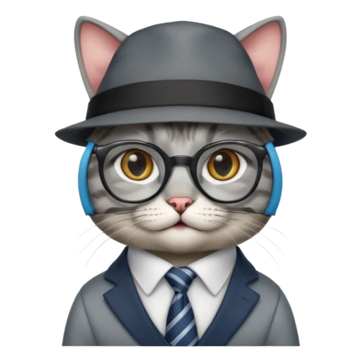 half body cat with ties and opticals and  hat sticker