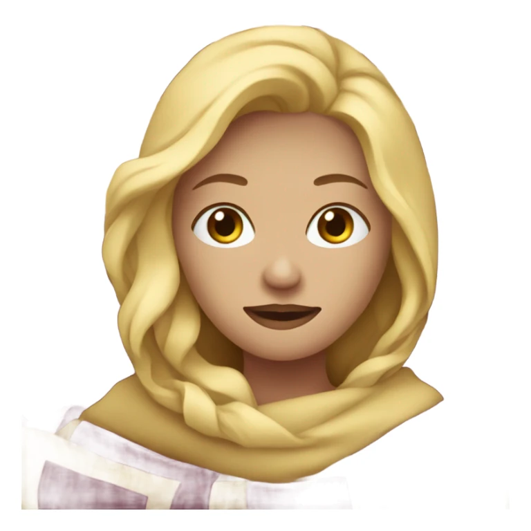 Blonde lady with a dark burgundy soft blanket sticker