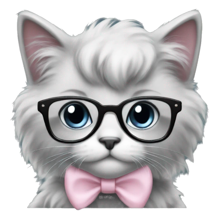 fluffy black kitten nerd with glasses and light pink bow sticker