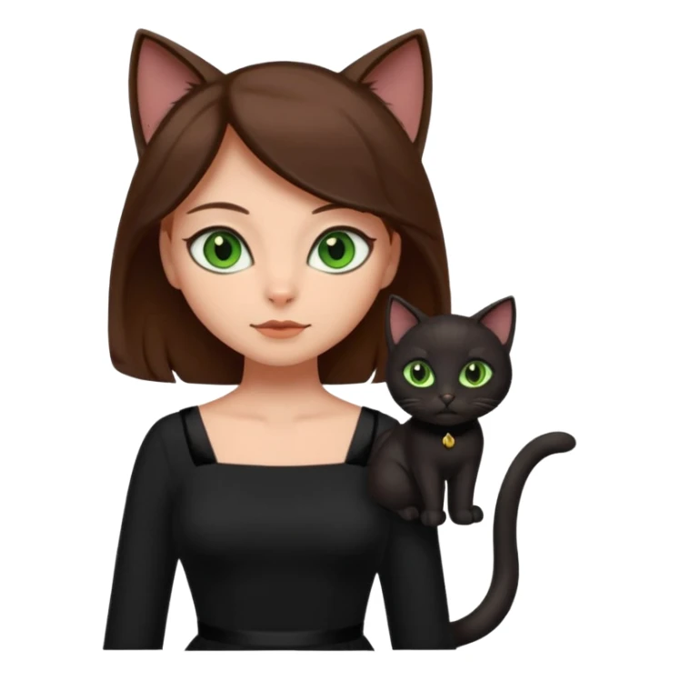 Cartoon female anthrophobic Black Cat with Brown hair sticker