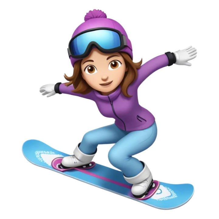 Woman with brown hair snowboarding in 3d sticker