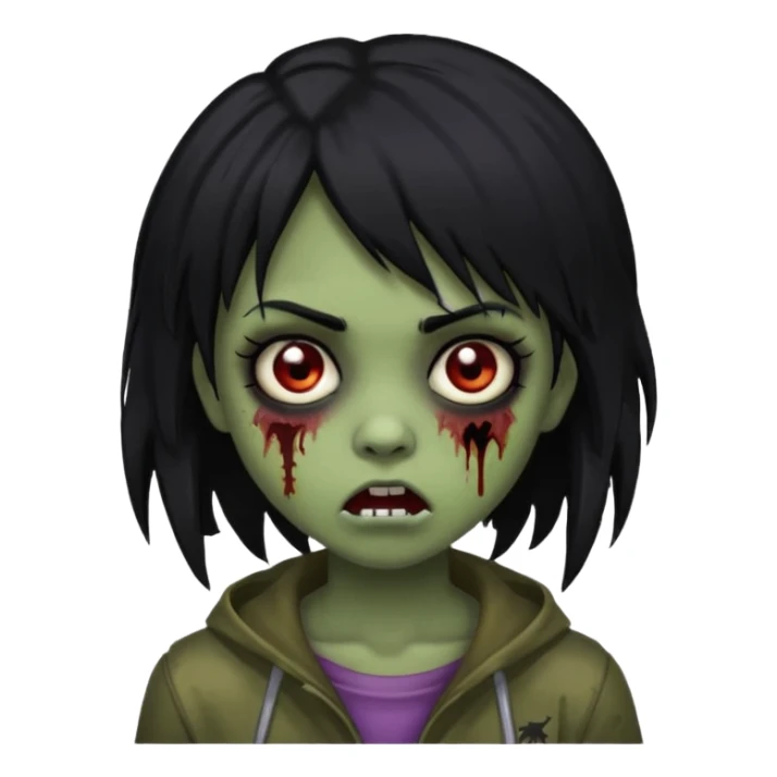 girl zombie black long hair shaggy dark emo creepy expression sticker