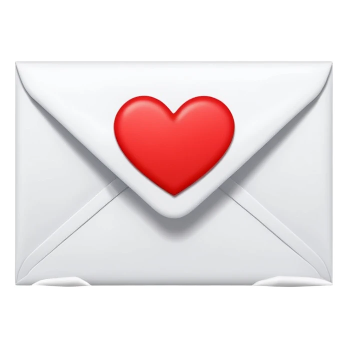 closed white envelope with a single red heart sticker in the center, smooth and clean, minimal details, bright and saturated colors, glossy highlight


 sticker
