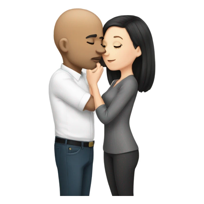 White girl dark hair kissing bald black man sticker