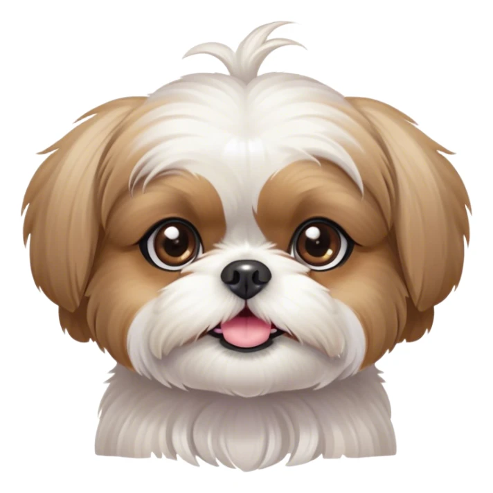 Cinematic Cute Shih Tzu Portrait Emoji, Head playfully tilted with large, sparkling eyes and a fluffy, endearing fur in gentle, pastel tones, simplified yet irresistibly charming, highly detailed, glowing with a warm, cuddly radiance, high shine, radiating affectionate and joyful energy, styled with a soft, playful outline, capturing the essence of a cute Shih Tzu that seems destined to charm everyone in its path! sticker