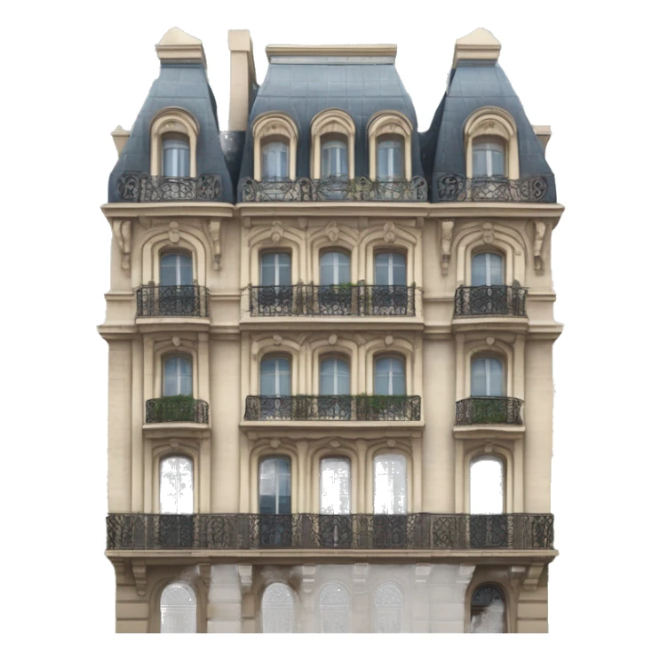 “Haussmannian building with ornate stone facade, wrought-iron balconies, tall arched windows, and mansard roof in classic Parisian style” sticker