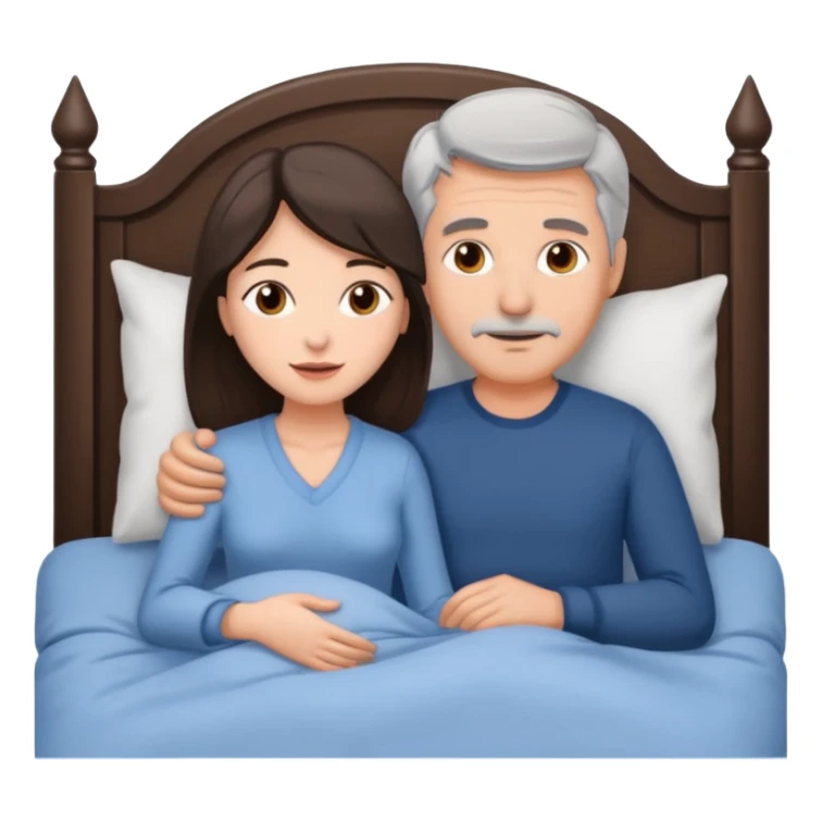 Grey haired man and brunette woman in bed sticker