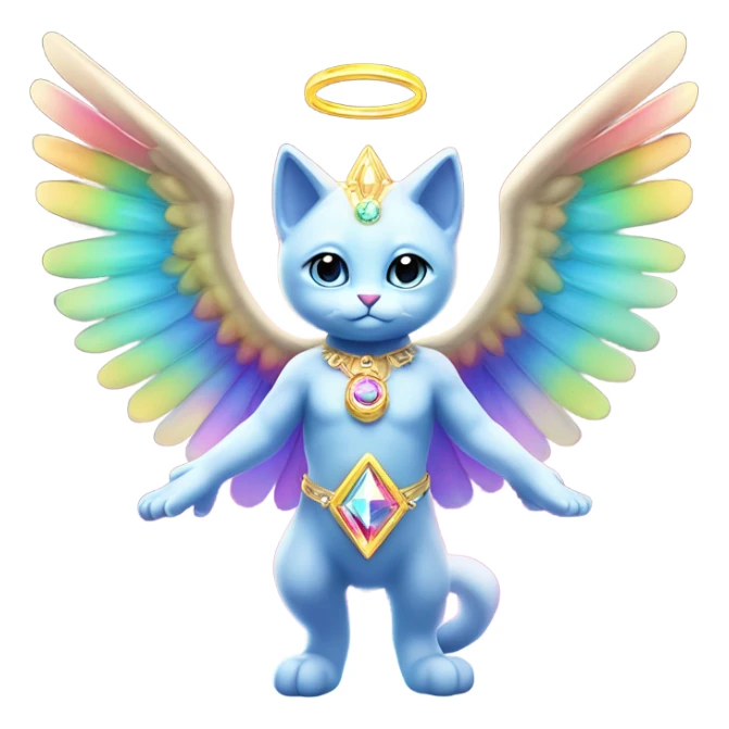 Transcendent Heavenly Rainbow 4d Diamond ultra mega surpream Omni-Cat God with wings and a ring around its body and another ring above it’s head full body sticker