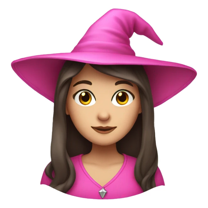 Brunette white girl wearing pink witch hat sticker