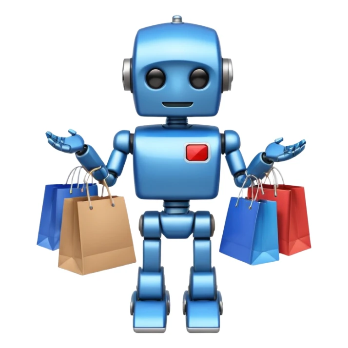 black friday robot with blue and metalic colours with bags in his hands sticker