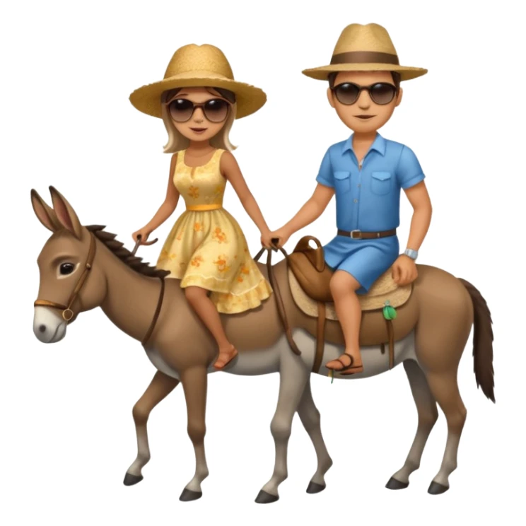 a lady on a donkey while the man is walking alongside the donkey sticker