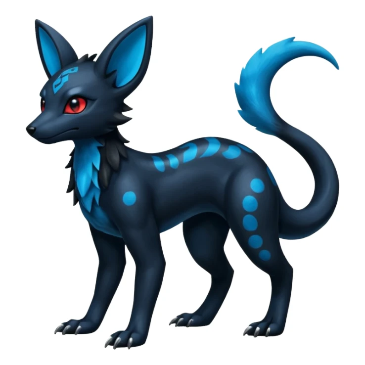Shiny Dark Edgy Black And Blue Umbreon-Salandit-Wolf-Fakémon-hybrid-creature (full body)  sticker