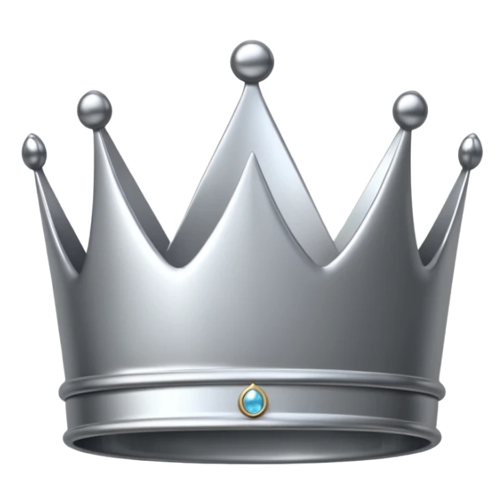 A luxury silver crown emoji, chrome metallic finish, smooth rounded edges, subtle sparkle, polished reflective surface, cute proportions, iOS emoji style, centered on a clean white background, soft studio lighting, no outlines sticker