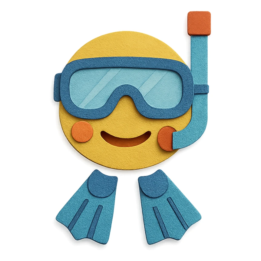 snorkel and flippers with layered paper effect on a white background in paper-craft style sticker