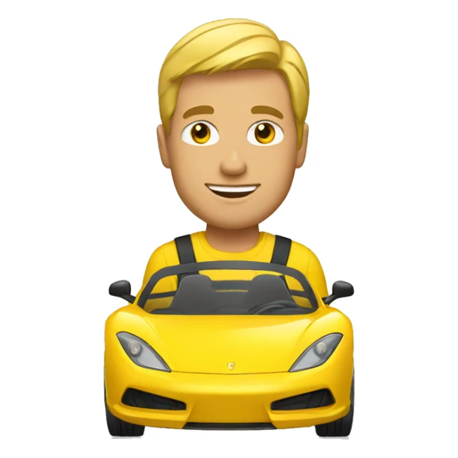 man in yellow sports car sticker