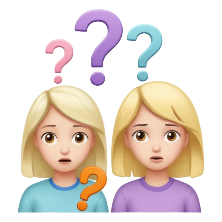 

 
Two girls are talking; one looks confused with question marks above her, while the other explains something. The illustration has a cute pastel style. sticker