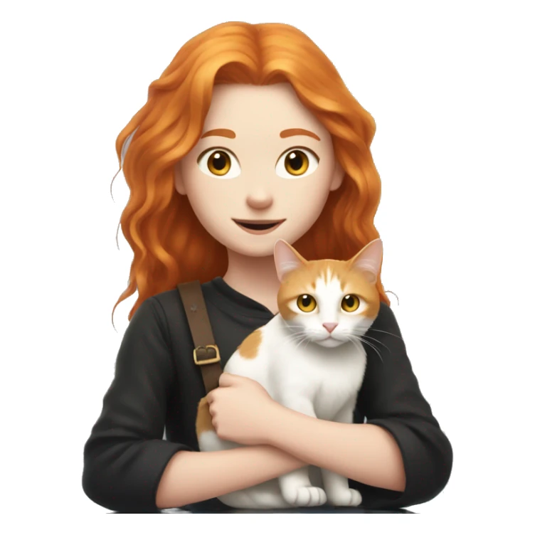 Young Ginger witch with straight hair with the white cat Boris  sticker
