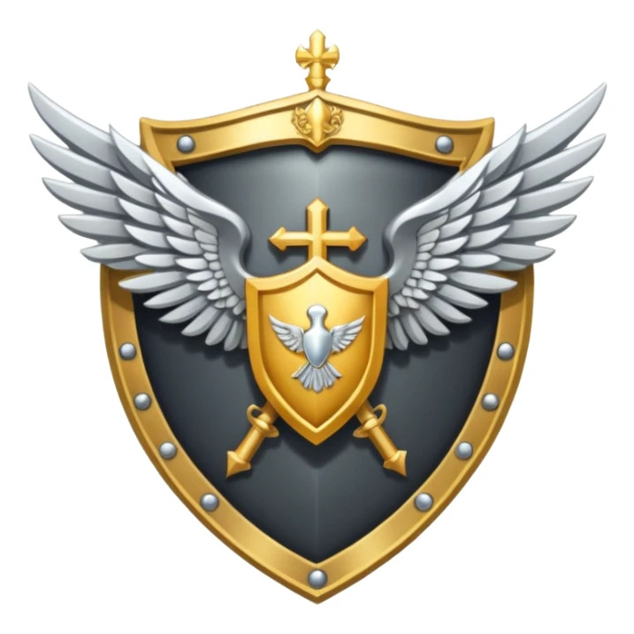 holy emblem with silver wings and shield in the middle sticker