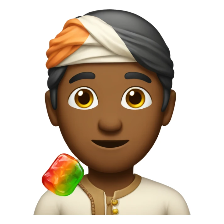 an indian holding a gummy  sticker