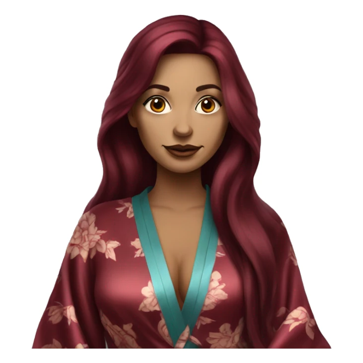 Beautiful tattooed burgundy long haired woman in silk robe sticker