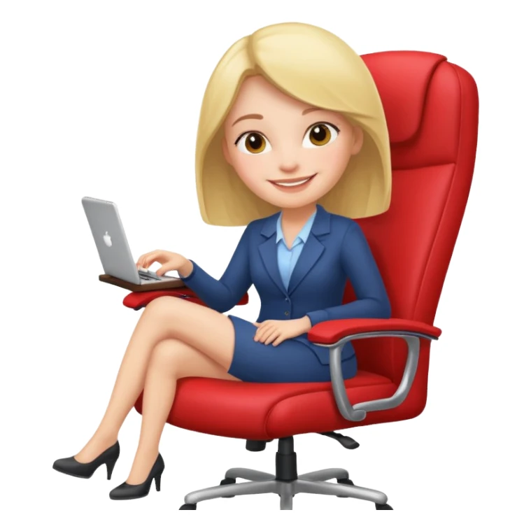 Woman having cartoon faced relaxing in an office chair and smiling sticker